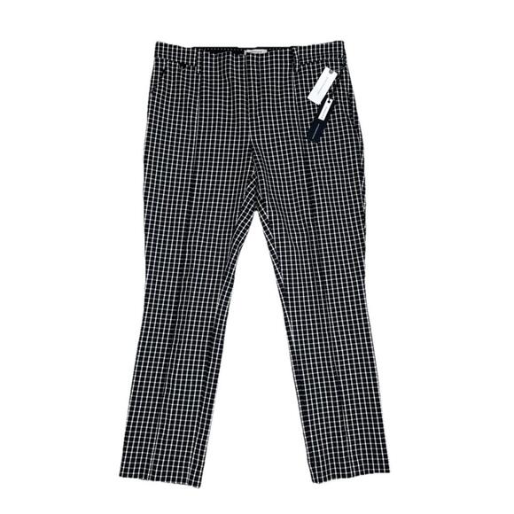 Anthropologie Essential Slim Womens 8 Black White Plaid Print Cropped Pants NWT - Picture 2 of 9